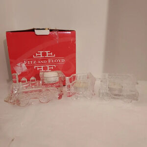 Fitz and Floyd 3 Piece Crystal Holiday Train Votive - In Original Box